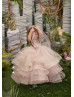 Rose Pink Lace Tulle Ruffle Keyhole Back Flower Girl Dress
